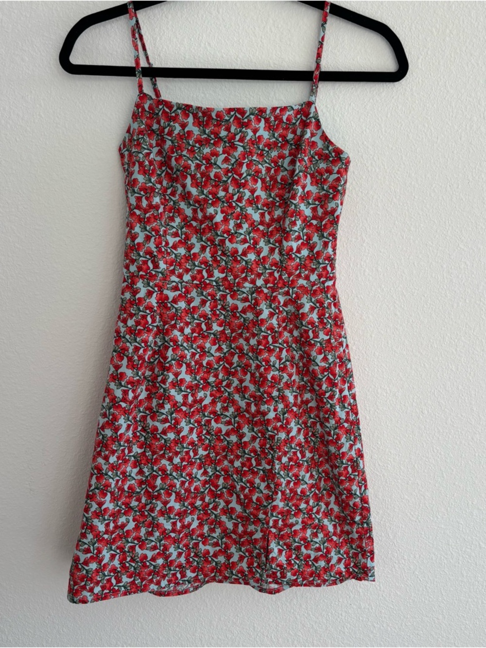 Red Floral Mini Dress XS XXS Spaghetti Strap Summer Cottagecore